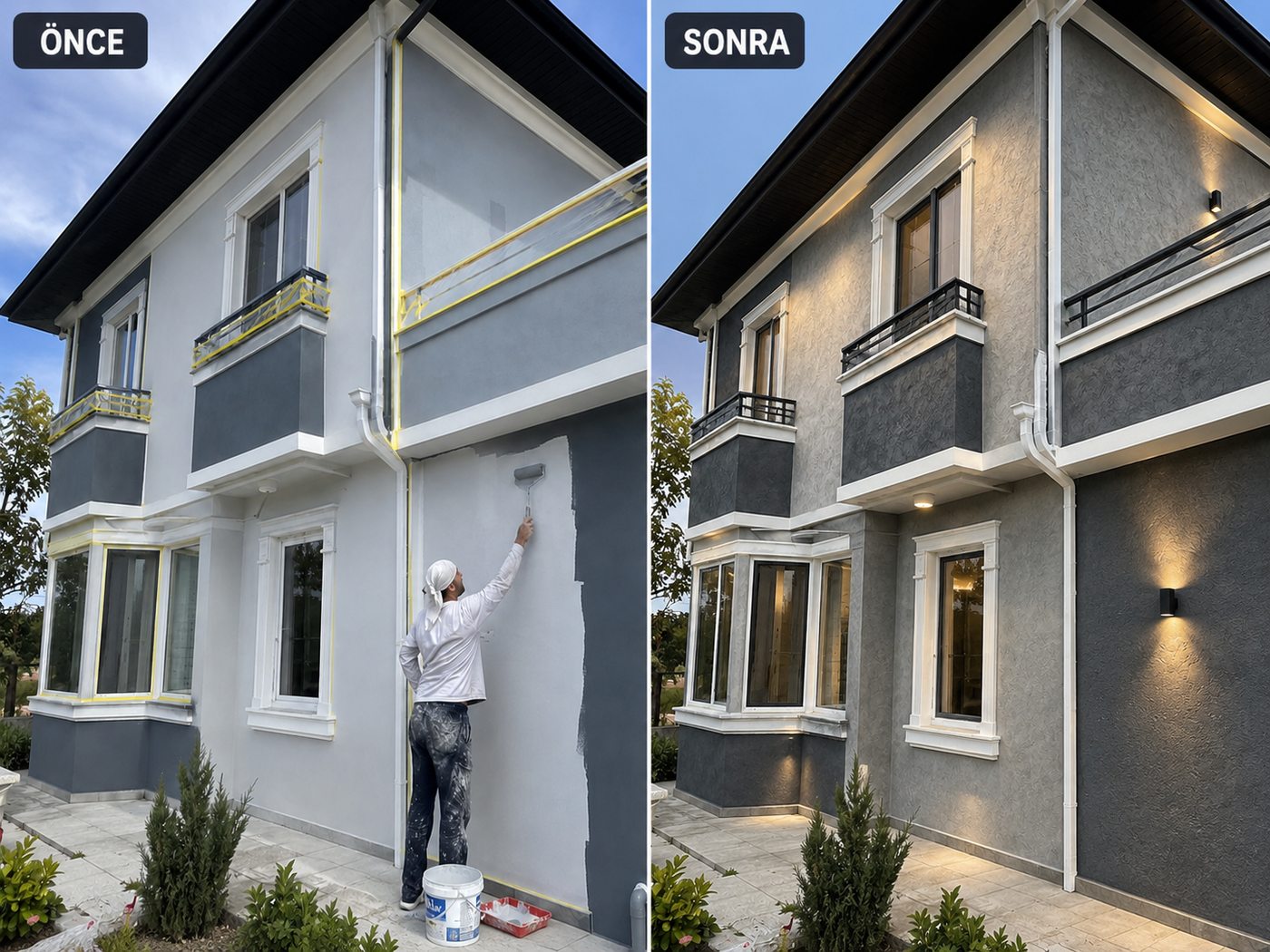 Yeşilova dış cephe boya öncesi ve sonrası