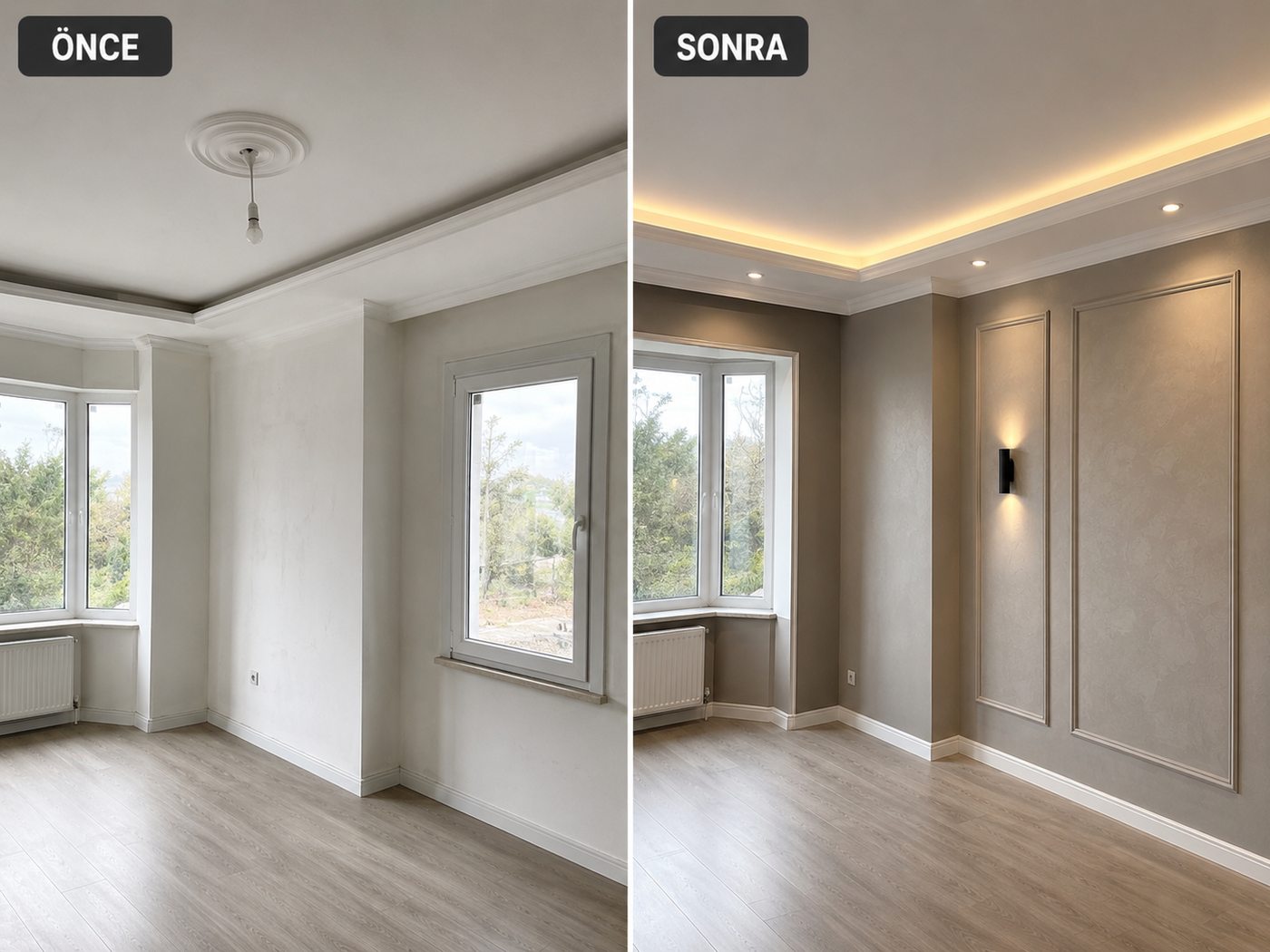 Yeşilova iç cephe boya öncesi ve sonrası